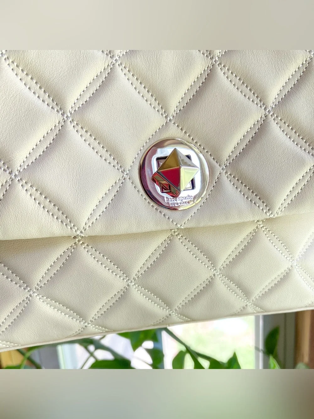 Kate Spade Natalia Medium Flap Quilted Leather Shoulder Bag Parchment-Clean Girl